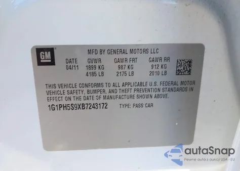 2011 Chevrolet Cruze Ltz из США, поврежденный, VIN 1G1PH5S9XB7243172